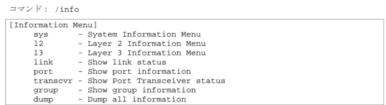 表 15  Information Menu の項目 