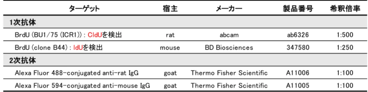 表 10. DNA fiber assay で使用した抗体一覧 