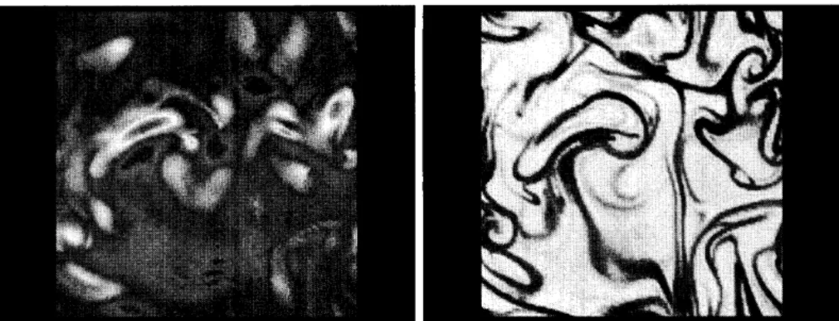 Figure 15: Comparison of the $2D$ slice between $Q$ (left) and $T_{*i}^{p}$ (right) obtained by Run E2 at $t=3.5$ .