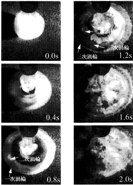 図 9: 衝突後の渦輪の挙動 $(Re=1500)$