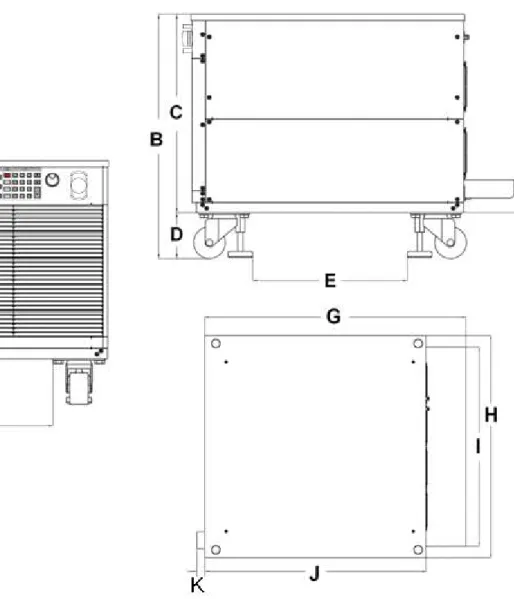 図 3-1:34100/34200/34300 シリーズ大容量電子負荷装置の寸法図 