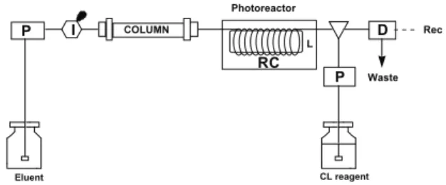 Fig. 1. HPLC-CL system used for determination  of quinones.  
