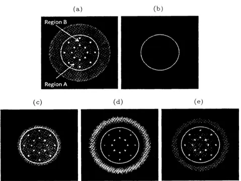 Figure 7: Reconstructed images of the disk phantom. (a) Phantom and interior ROI, reconstructed images with (b) OS-EM method, (c) R-MAP method with a prion knowledge corresponding region $A,$ $(d)$ R-MAP method with a prion knowledge corresponding region $