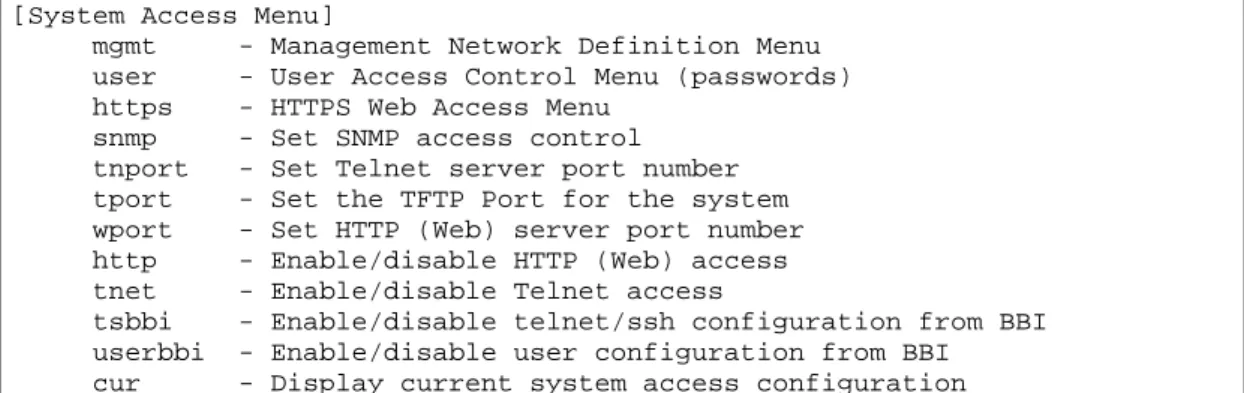 表 112  System Access メニュー項目 