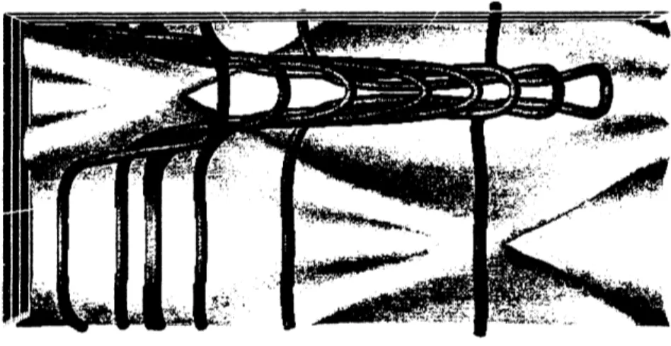 図 1 は ,PCF において , 今回新たに見つかった解 (Hairpin Vortex State,HVS) と 従来から知られている解 ( 永田 ,Clever&amp;Busse,Waleffe の頭文字をとって NCBW) の 横方向の周期を壁単位で示したものである 