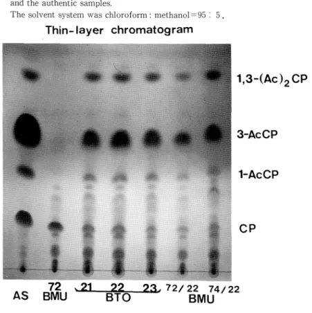 Fig.  1  Thin-layer  chromatogram  of  the  inactivated  products  of  chloramphenicol and  the  authentic  samples.