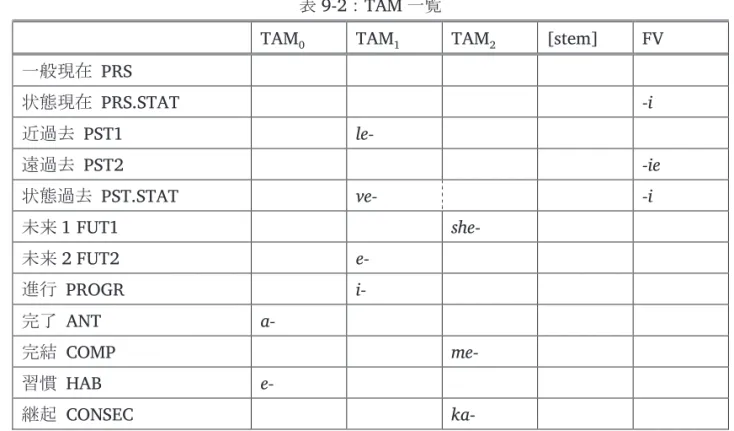 表 9-2：TAM 一覧 
