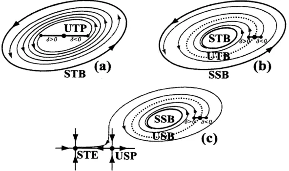 図 67: 不安定パルス波 $S$ から摂動を与えたときに現れるダイナミクスの模式図 $(a)S=$