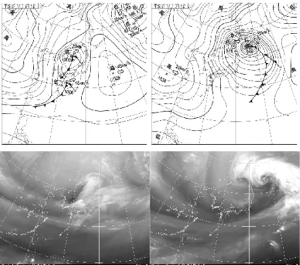 図 9 2014 年 12 月 16, 17 日 9 時の地上天気図と水蒸気衛星画像（気象庁）