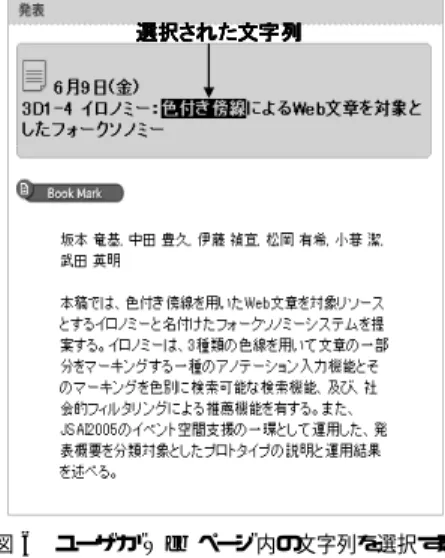 図 6 ユーザが Web ページ内の文字列を選択する