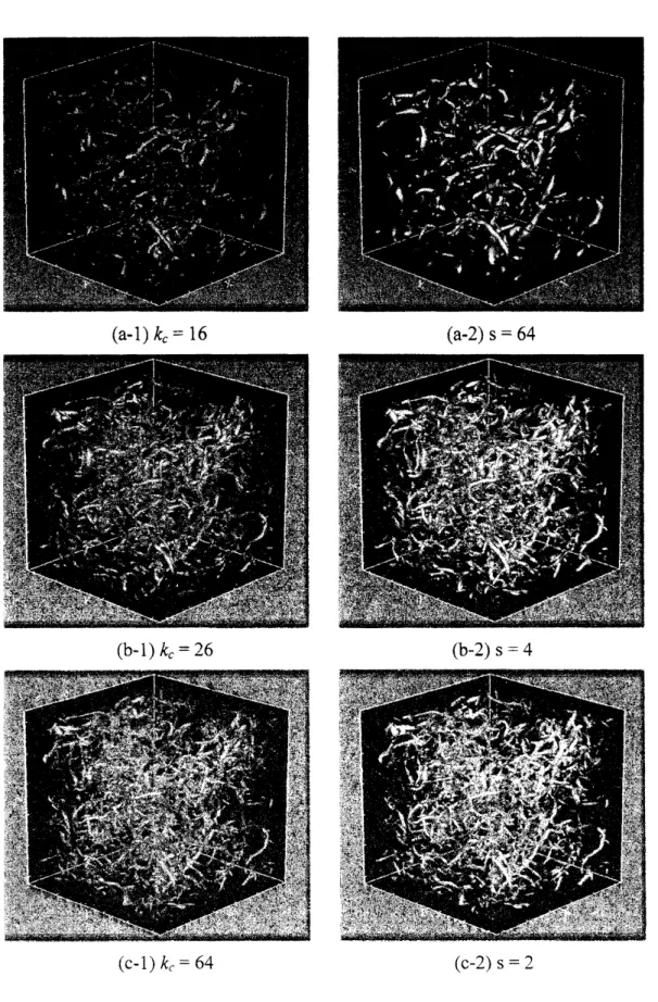 図 2 スケール毎の渦の抽出結果 :(1) フーリエフィルター, (2) ウェーブレットフィルター