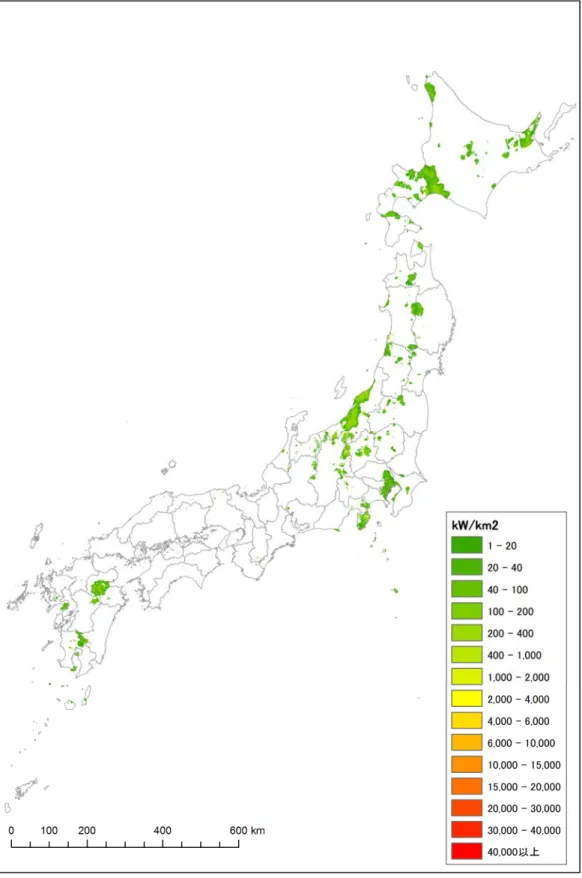 図 6.3-6  資源密度分布図（低温バイナリー（カリーナサイクル想定）53～120℃以上） 