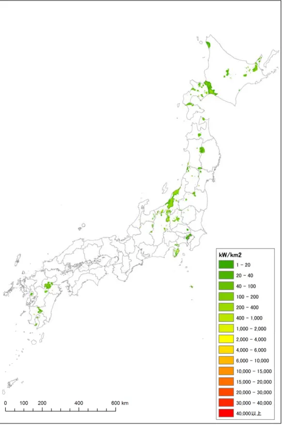 図 6.3-7 資源密度分布図（低温バイナリー（カリーナサイクル想定）80～120℃以上） 