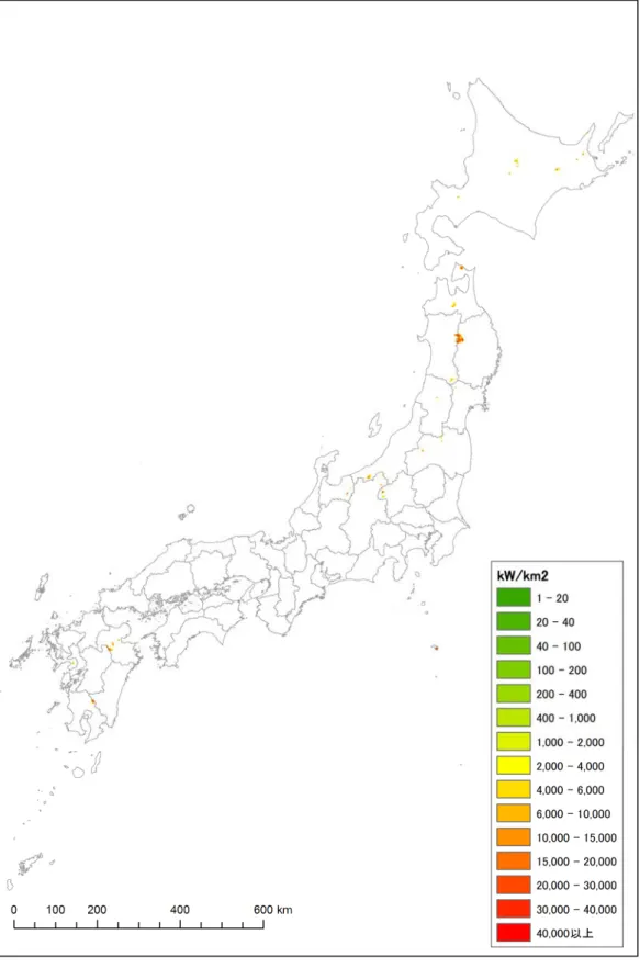 図 6.3-2  資源密度分布図（蒸気フラッシュ 180℃以上） 