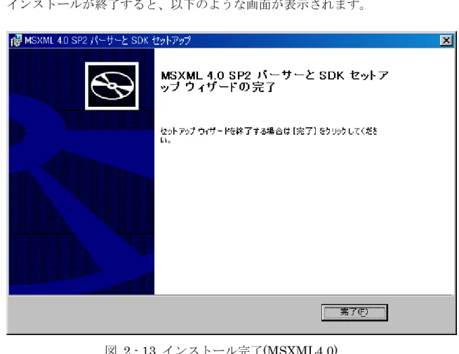 図   2 - 13  インストール完了(MSXML4.0) 