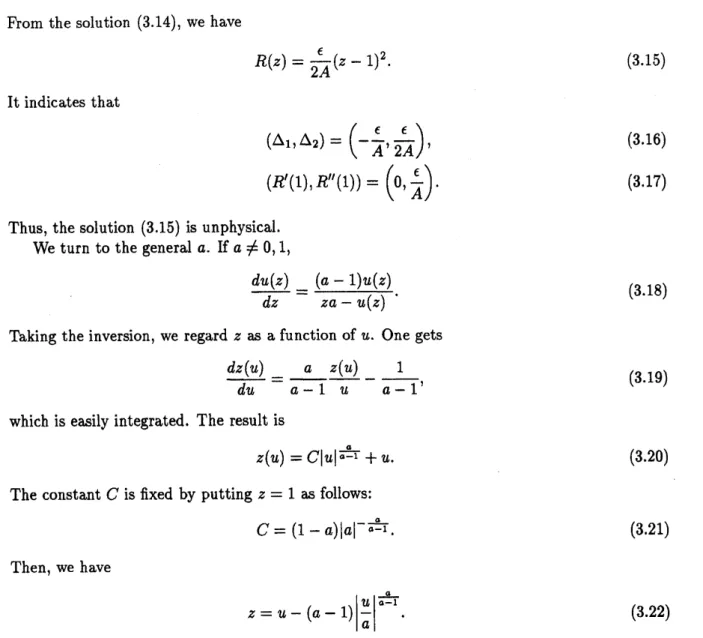 Figure 3.1: A schematic graph of $u(z)$ . Since the derivative of $u$ is ill defined on $u=az$ , the solution terminates on this line