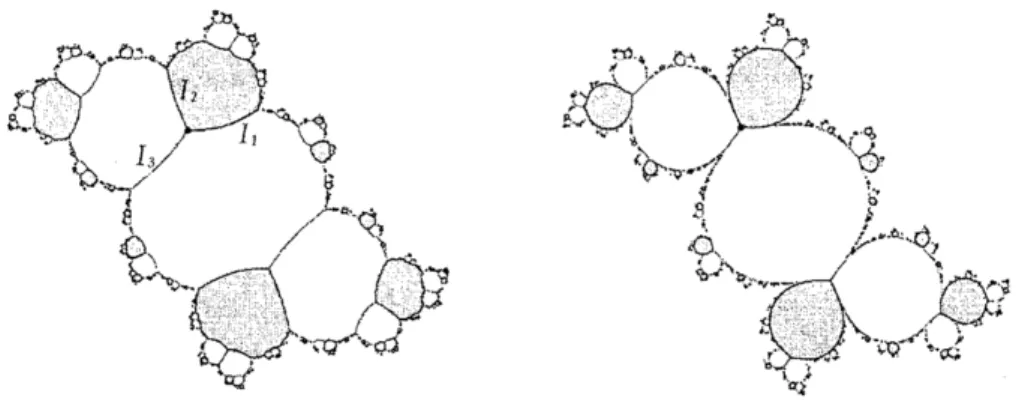 Figure 3: Left, the Julia set for an $f_{\epsilon}$ with $p/q=1/3$ . Right, the Julia set for