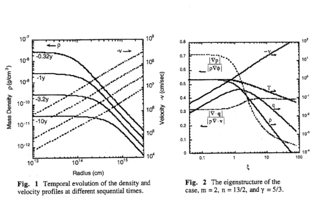 Fig. 1 Temporal evolution of the density and Fig. 2 The eigenstructure of the velocity profiles at different sequential times