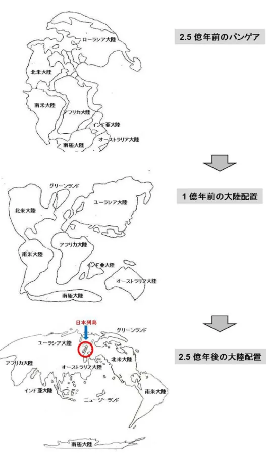図 2.  大陸配置の過去と未来 