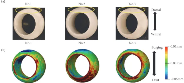 Figure 4: (a) Appearance of polyethylene ball: in all units, a depression was found at the contact points with the set screw