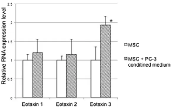 Fig. 2. Relative RNA expression level of eotaxin families in MSCs was measured with/without PC-3 CM