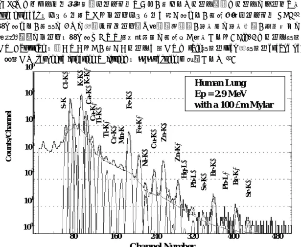 Fig. 2 Typical result of peak fitting and background subtraction with SAPIX program. 