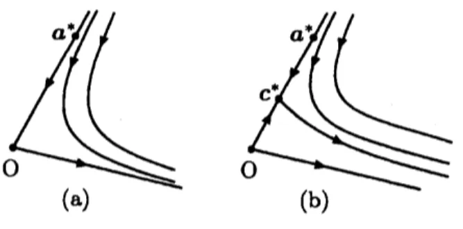 FIG. 4: (a) Schematic trajectories for the original RGE. (b) Those for the deformed RGE.