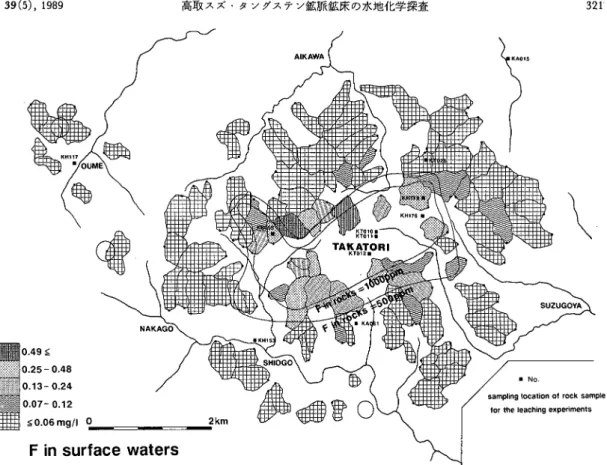 Fig.  8  Distribution  of  fluorine  content  in  stream  waters  around  the  Takatori  district.