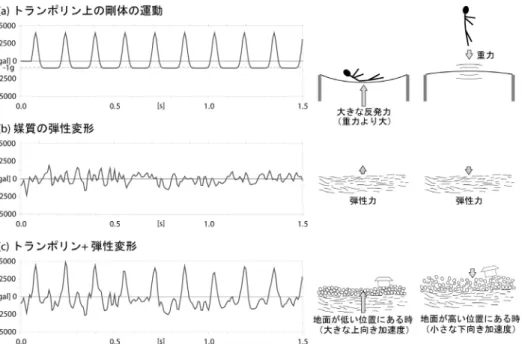 Fig. 6 ( a) Motion of the mass on trampoline (b) Deformation of the elastic media (c) Summation of the trampoline 