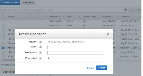 図 2: EC2 コンソールを使用したスナップショットの作成  