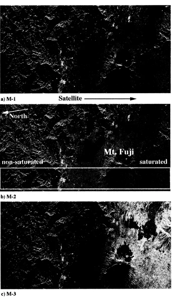 Fig. 2. SAR slant range 45 $\mathrm{k}\mathrm{m}$ (south) $\mathrm{x}22.5$ km (east) image of the Fuji area