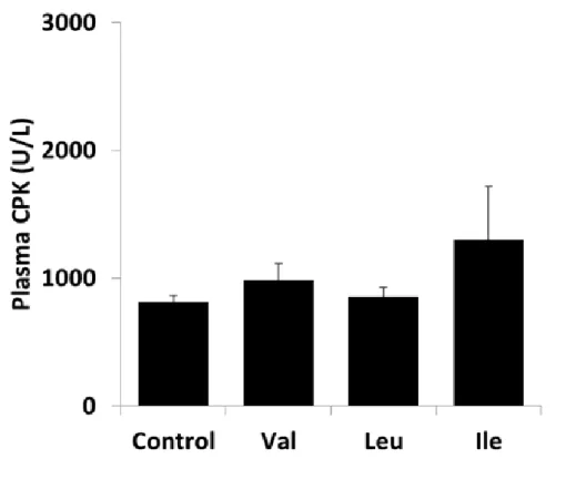 Fig. 1-4. Effects of valine, leucine, and isoleucine on plasma CPK level during exercise