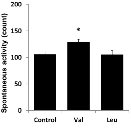 Fig. 1-6. Effects of valine or leucine on spontaneous activity after exercise. 