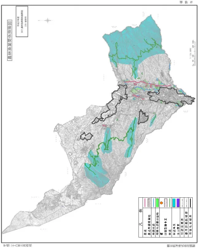 図 ３-15  裾野市の農林業等関係事業位置  資料：平成 27 年都市計画基礎調査、農林振興課