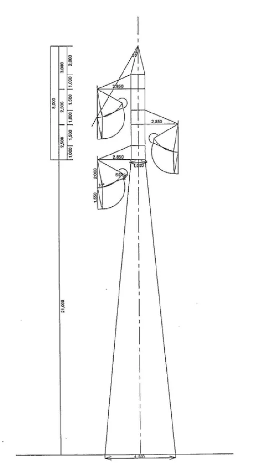 図 5.2-3 115 kV,1cct:ACSR 240 sq.mm, 410 sq.mm, Suspension Tower (Horizontal 