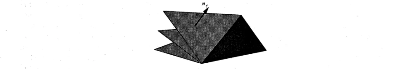 Figure 4: The surface neighbor of the dark grey shaded triangle is the topmost triangle among the light grey shaded triangles.