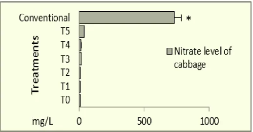 Figure  12.  The  effect  of  different  treatments  on  the  NO 3-  level  of  cabbage