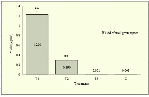 Figure 16. The effect of different treatments on the yield (kg/m 2 ) of small green pepper