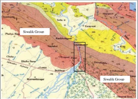 Fig. 3.3: Regional geological map of the far western Nepal (DMG, 2003). The  Enclosed rectangle indicates the study area