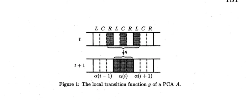Figure 1: The local transition function $g$ of a PCA $A$ .