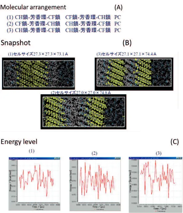 Figure 3-7. MD Simulations of Compound 2 (10-6) arrangement,    (A): Molecular arrangement of initial states,   