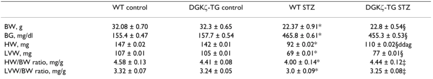 Table 1: General characteristics of DGKζ-TG and WT mice at 8 weeks after STZ injection.