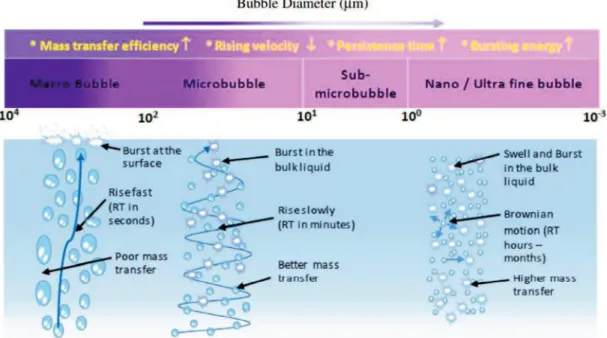 Figure 2.12 The major properties of bubbles according to bubble sizes (Temesgen et al., 2017)