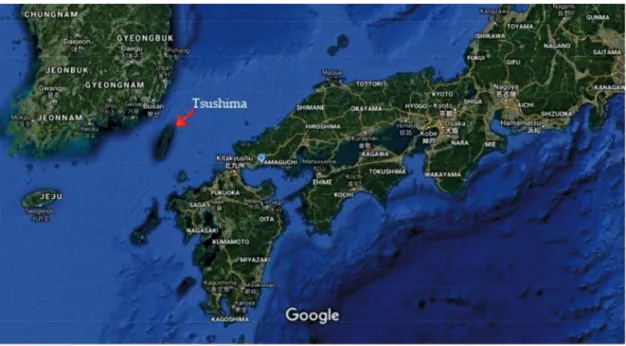 Figure 1. The location of Tsushima Island, Google Earth (2018) 