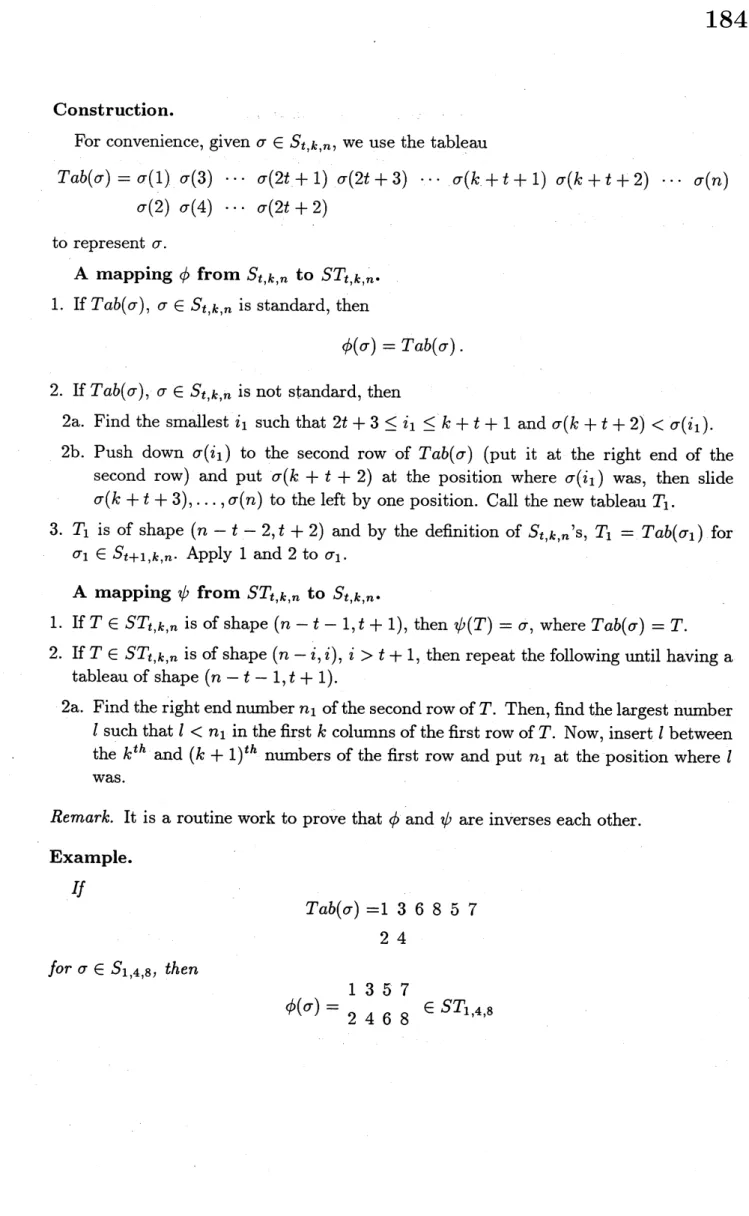 tableau of shape $(n-t-1, t+1)$ .