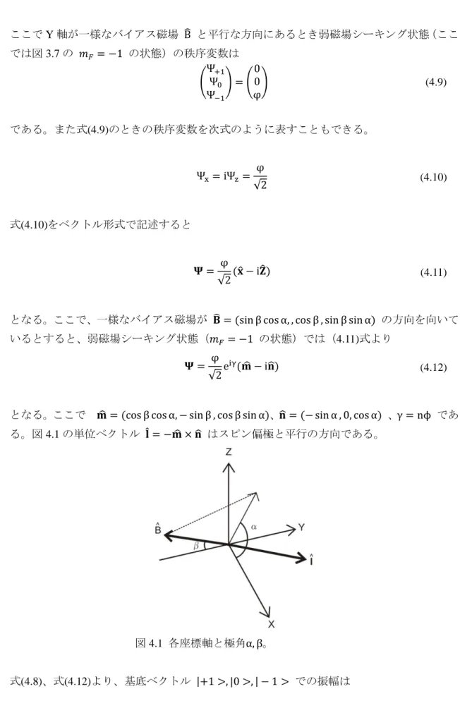 図 4.1  各座標軸と極角α, β。 
