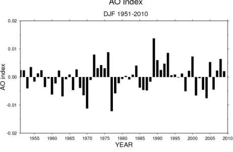 図 1: 1951 年〜2010 年の冬季 (DJF) における北極振動指数.