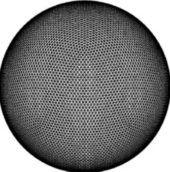 図 9: バネ力学によって修正した正 20 面体格子 (glevel-5)