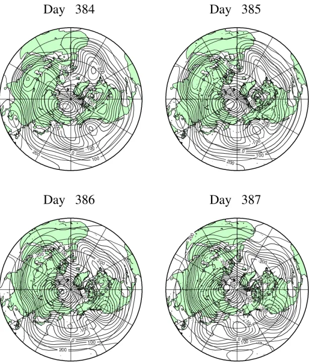 図 36: 帯状流のエネルギーが高い 384 日前後の順圧高度場の天気図