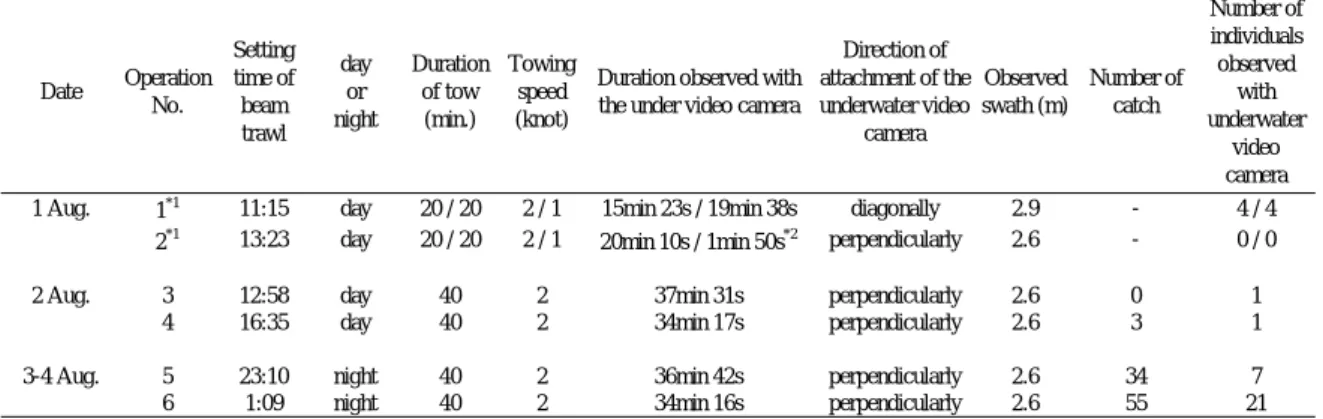 Table 2  Towing conditions for observation of behavior of Lepidotrigla microptera with the underwater video camera in 2006